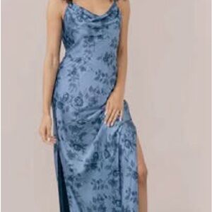 Revelry Nadia Satin Dress Indie Blue Bouquet Size 12
